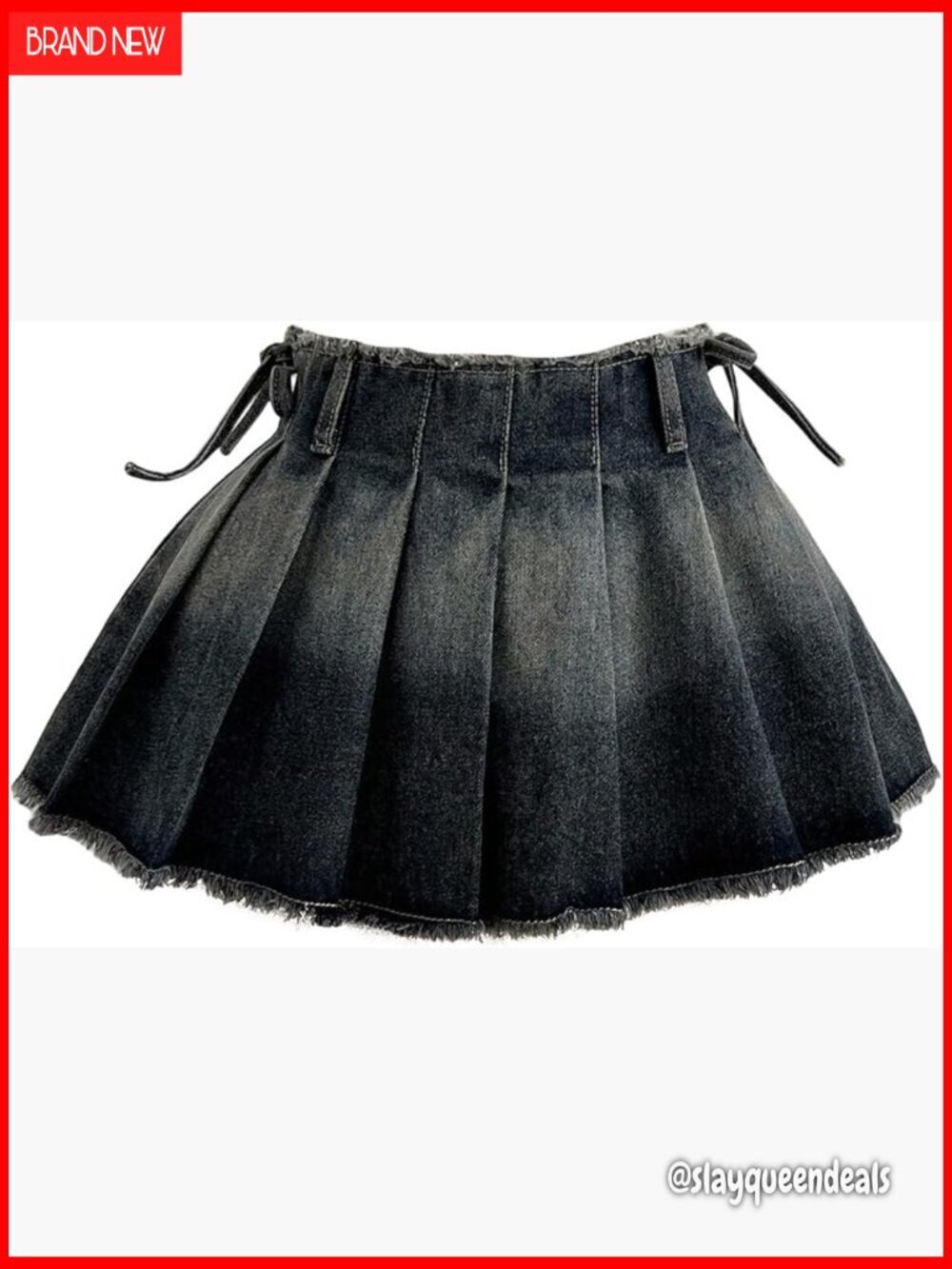 Pleated Mini Jean Skirt Zipper Raw Hem Ruffle Flared Denim
